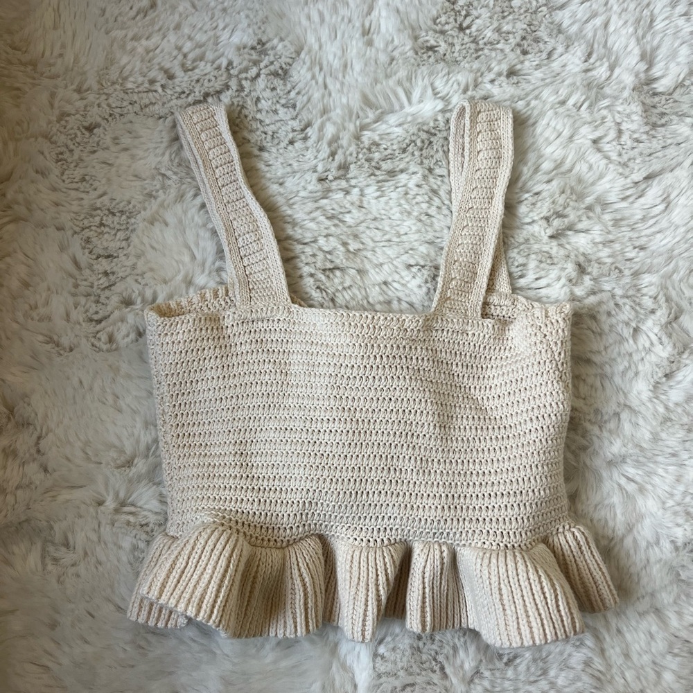 Cream Knit Ruffle Crop Top - Picture 2 of 3